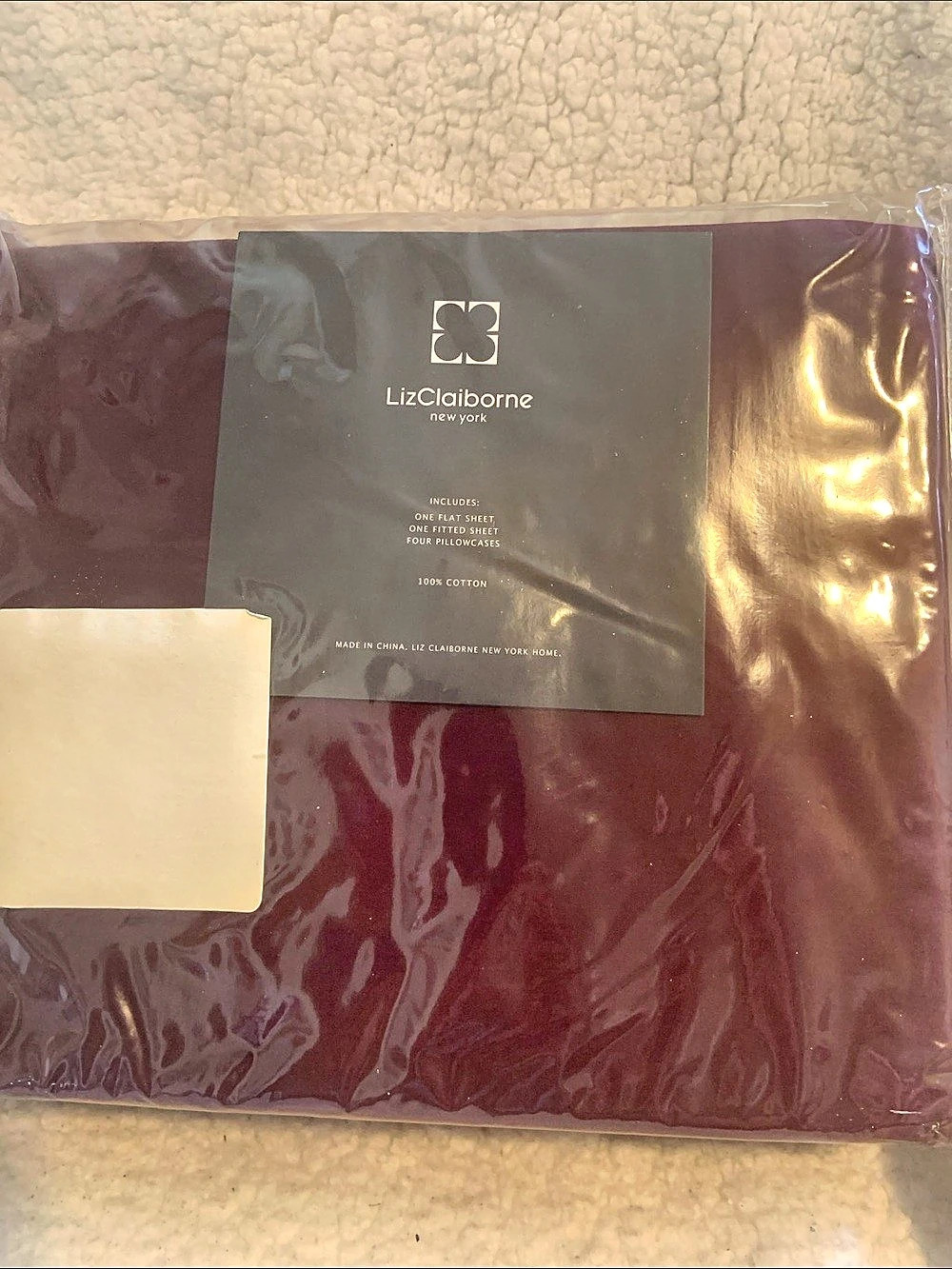 Liz Claiborne New York 100% Cotton Sheet Set Burgundy /Plum